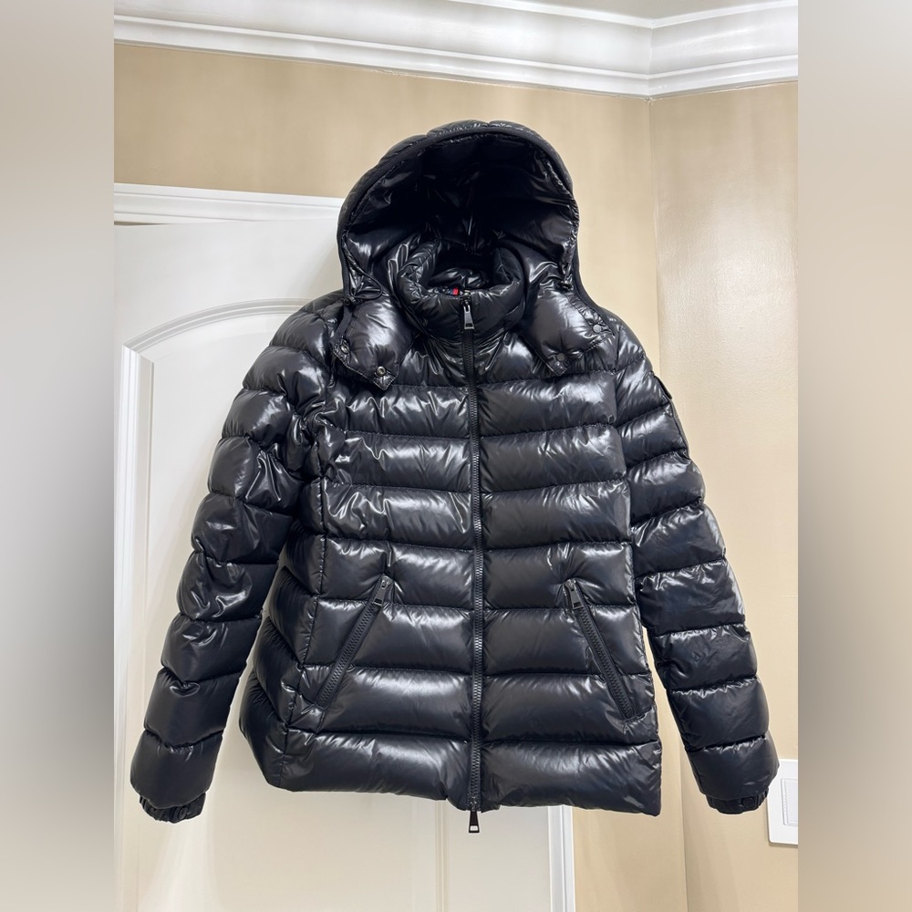 Moncler Glossy Black Quilted Hooded Puffer Jacket